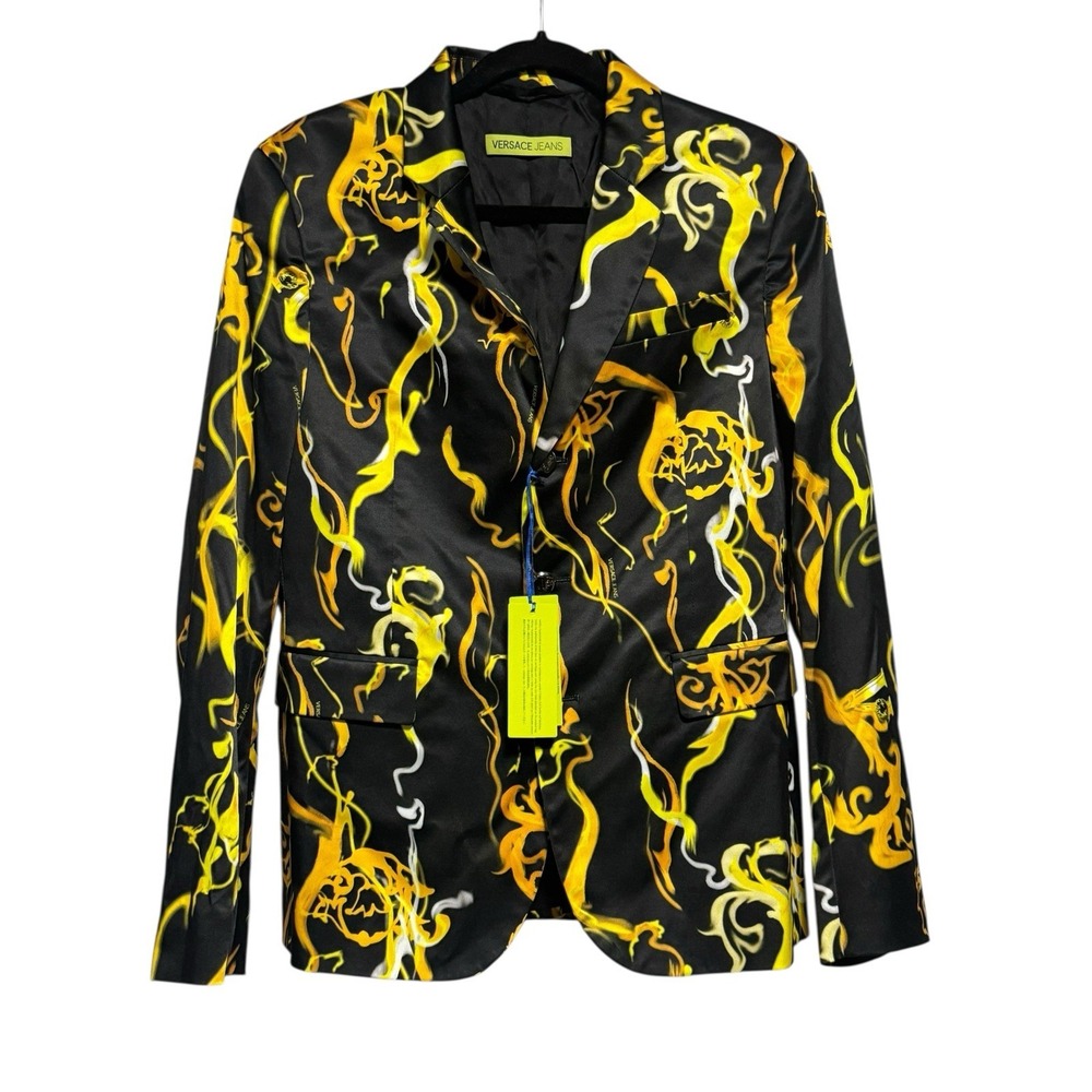V TG Versace Jeans Couture Men's Blazer L IT 48 Fire Smoke‎ Print Made in Italy